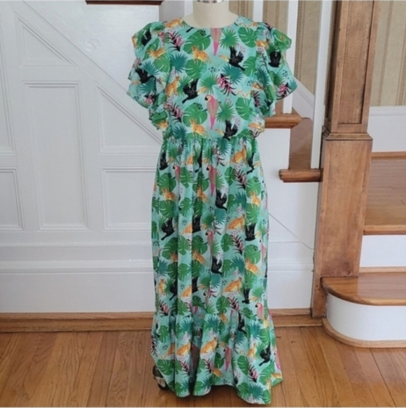 Briton Court Dresses & Skirts - BRITON COURT Maxi Dress Green Tropical Print Multicolor Size Medium